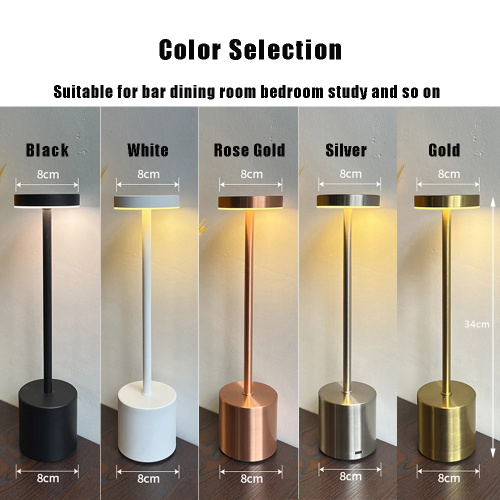 LED Table Lamp Hotel Wireless Rechargeable Desk Lamp Touch Switch Table Lamp Metal Retrolight for Bedroom Living Room Restaurant