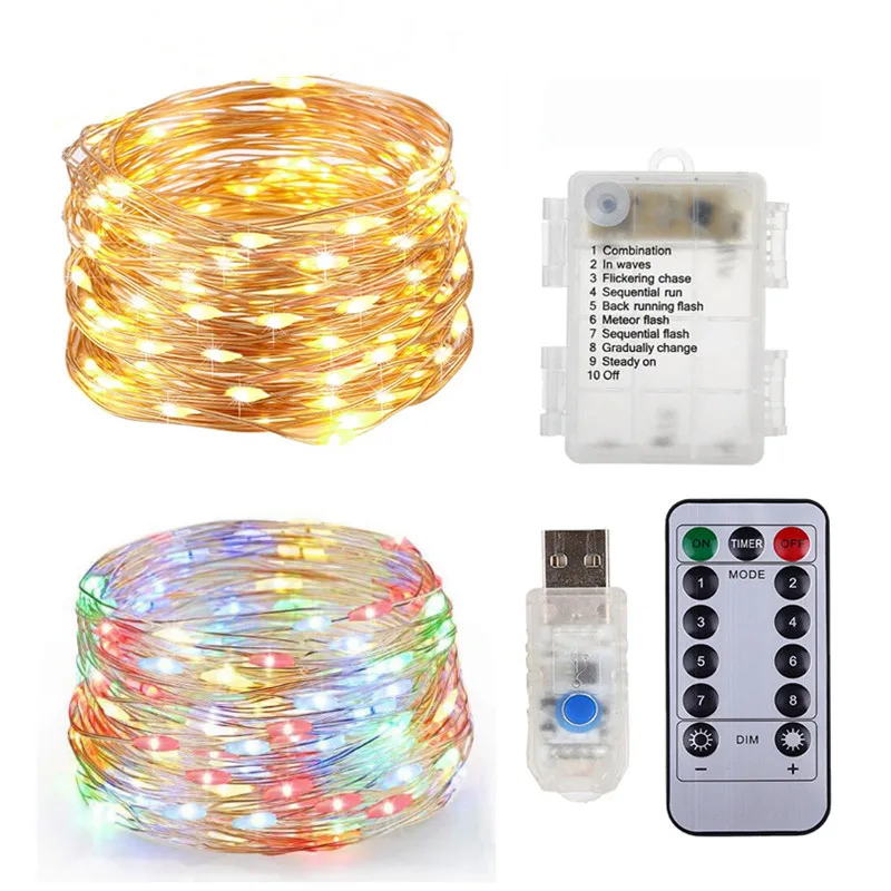 USB String Lights 20/5/10M 8 Modes Fairy Lights Copper Wire LED String Lights for Christmas Wedding New Year Garland Decoration