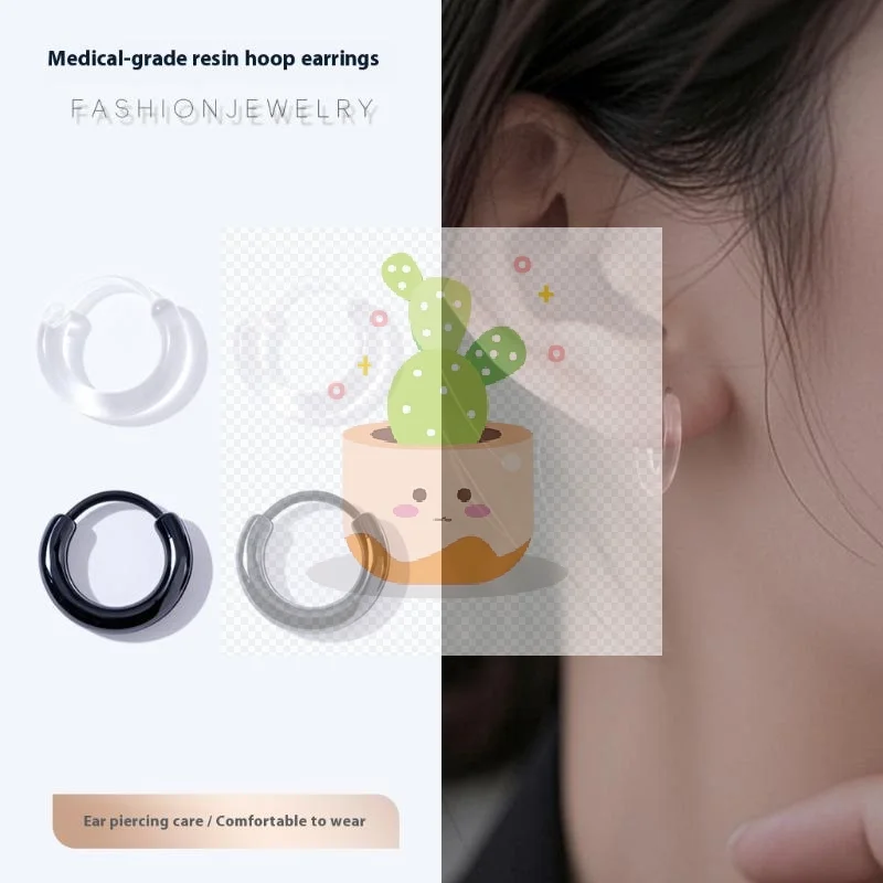 10 قطعة الراتنج غير مرئية واضح الأذن هوب أقراط منع الحساسية Bioplast الغضروف اللولب القرط ثقب المجوهرات