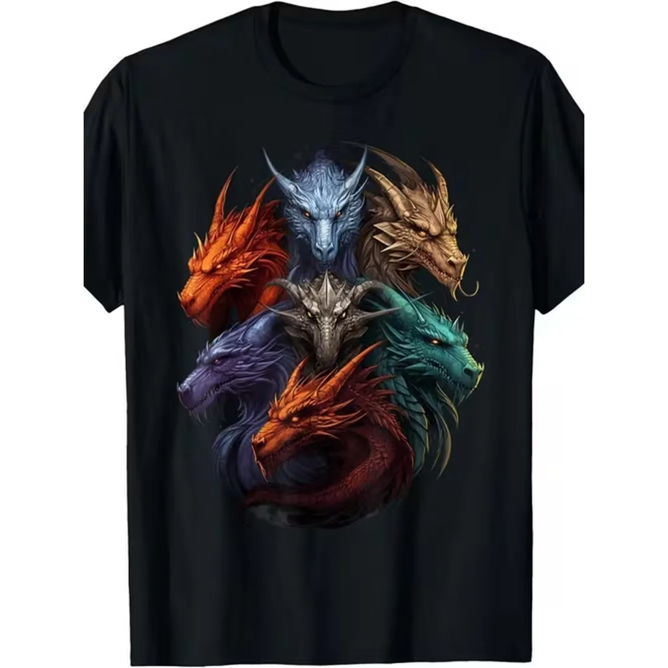 Mens Black Dragon Graphic Tshirt With Orange Dragon Shirt Round Neck Fantasy For Men Fit For Gaming Casual Parties Beach Sports Outdoor Clothing Casual Wear Plus Size