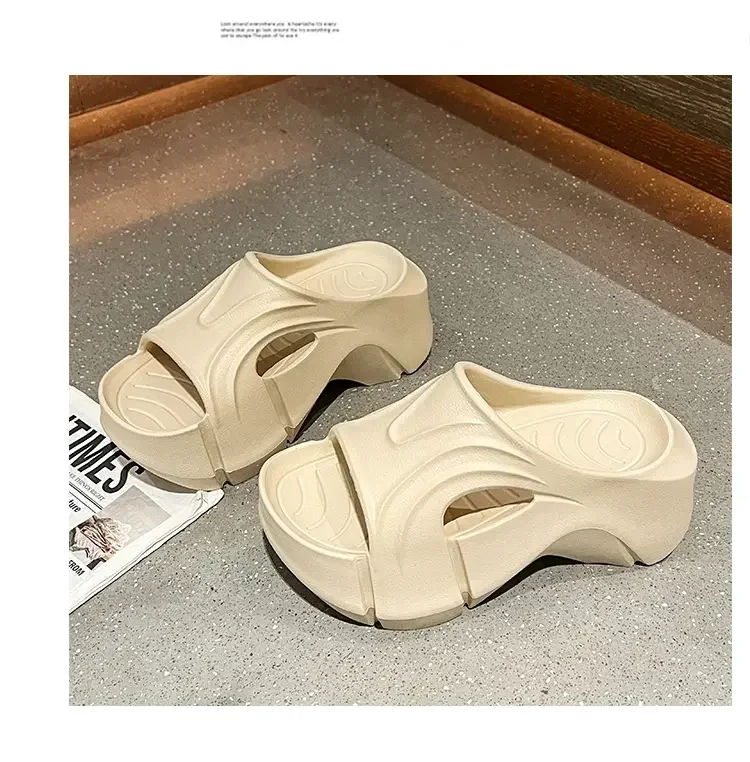 Sandal Wedge sol tebal untuk wanita, Kasut panggung Chunky Fashion 2024 luar ruangan antiselip pantai musim panas