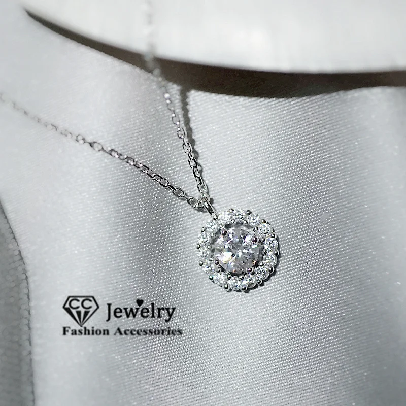 CC Pendant Necklaces For Women White Round Zirconia Trendy Jewelry Wedding Engagement Bridal Fine Jewelry Colar CCN001