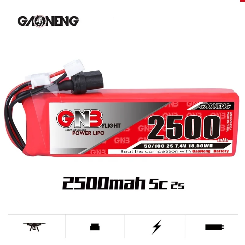 Upgraded GNB 2S 7.4V 2500MAH Lipo Battery For Frsky Taranis X9D Plus Transmitter Remote Controller Battery 5C/10C 7.4V Battery