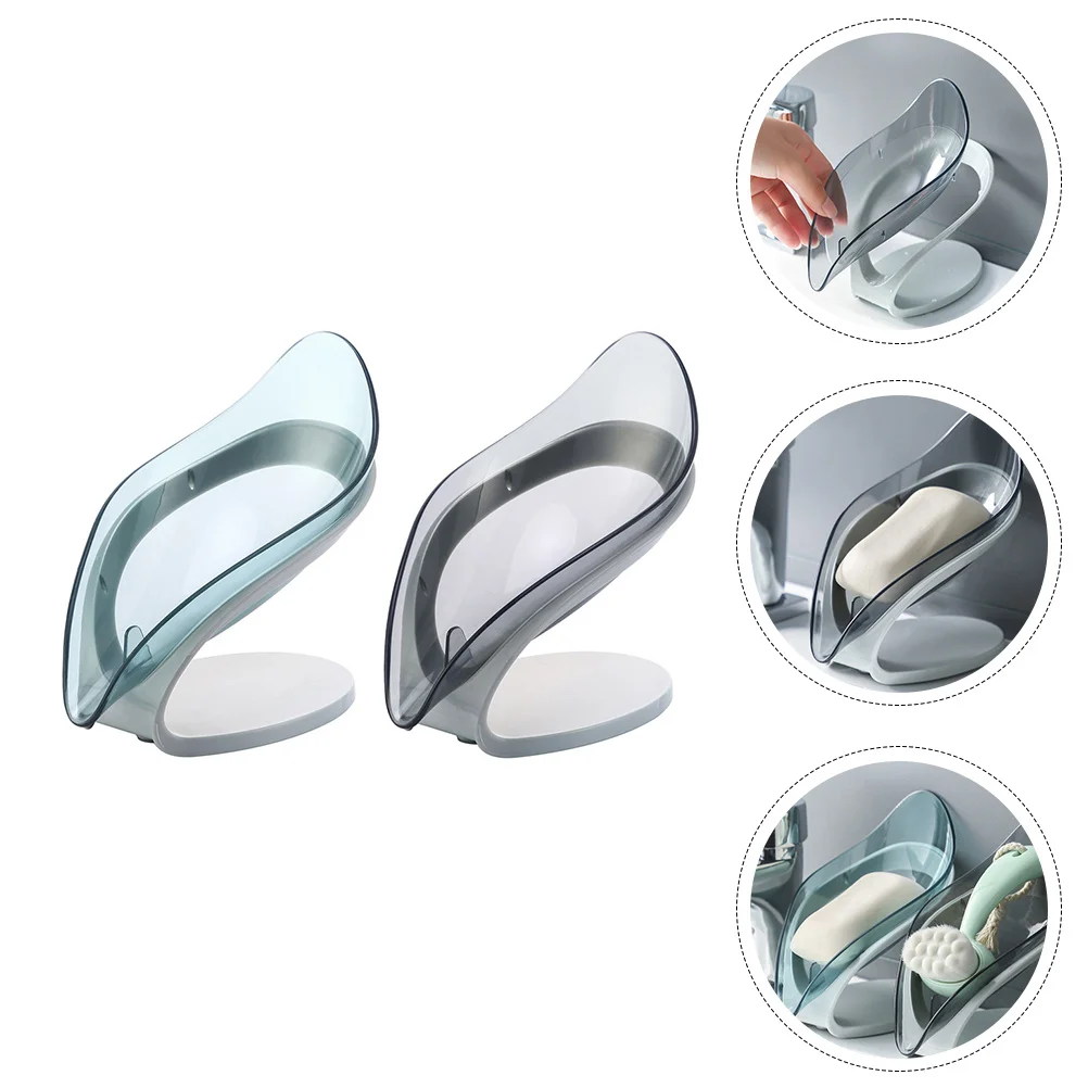 

2pcs Leaf Shaped Holder Suction Cup Soap Dish Drainage Shelf For Bathroom Kitchen Soap Storage Rack Water Draining Stand Plastic