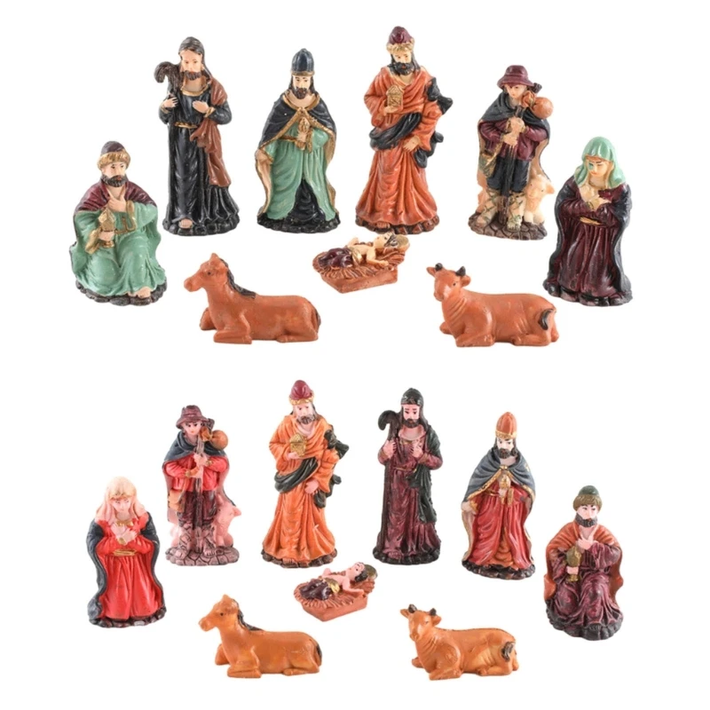 

Y166 Nativity Scene Figures Resin Statue Holy Family Crafts Artwork Religious for TV Shelf Fireplaces Christmas Decoration