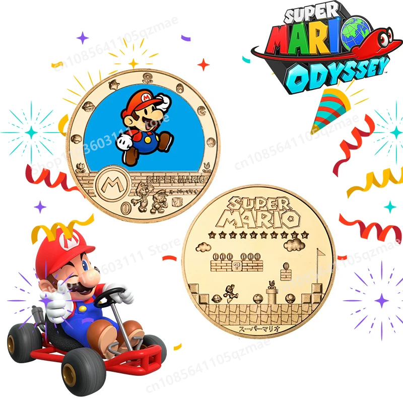 Game Super Mario Bros Commemorative Coins Cartoon Anime Banknote Collection Figure Cards Children Birthday Christmas Gift Toys