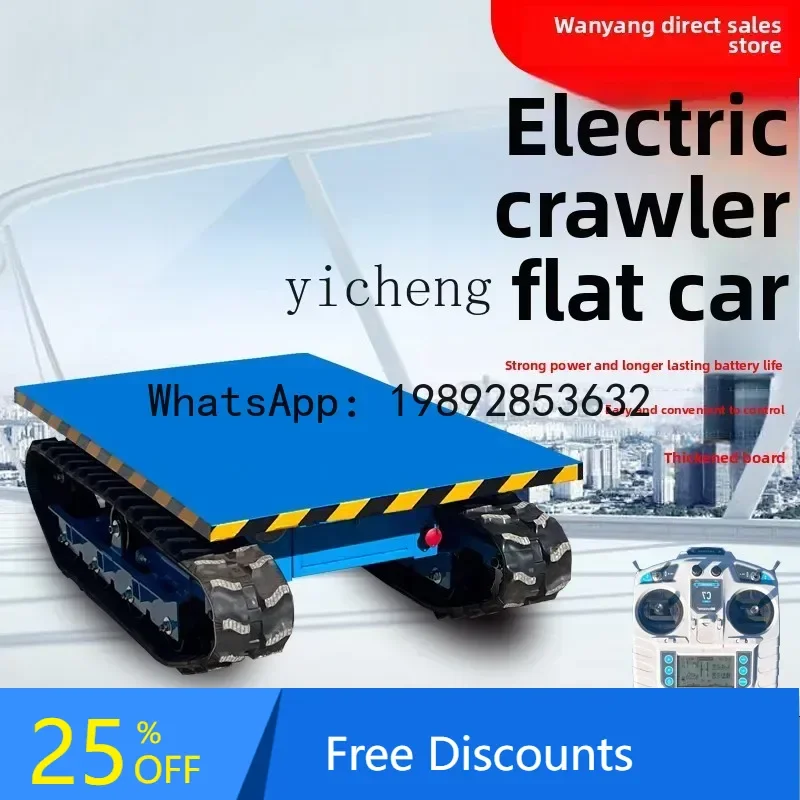 Mały elektryczny wózek gąsienicowy zdalnie sterowany, platformowy, do transportu towarów w szklarniach, wózek do transportu ładunków.