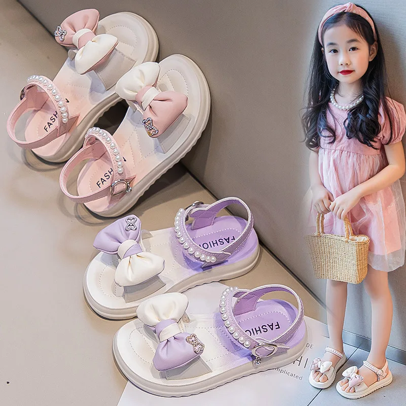

Girls' Princess Sandals 2025 Summer New Fashion Non Slip Soft Bottom Children‘s Beach Shoes Cute Bow Kid's Sandals