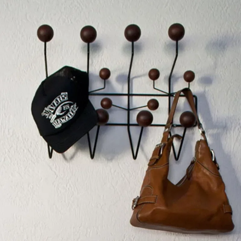Minimalist Metal Coat Stand with Wood Base for Home Office Industrial Style Coat Rack with Wooden Shelves and Metal Ball Holer image 3