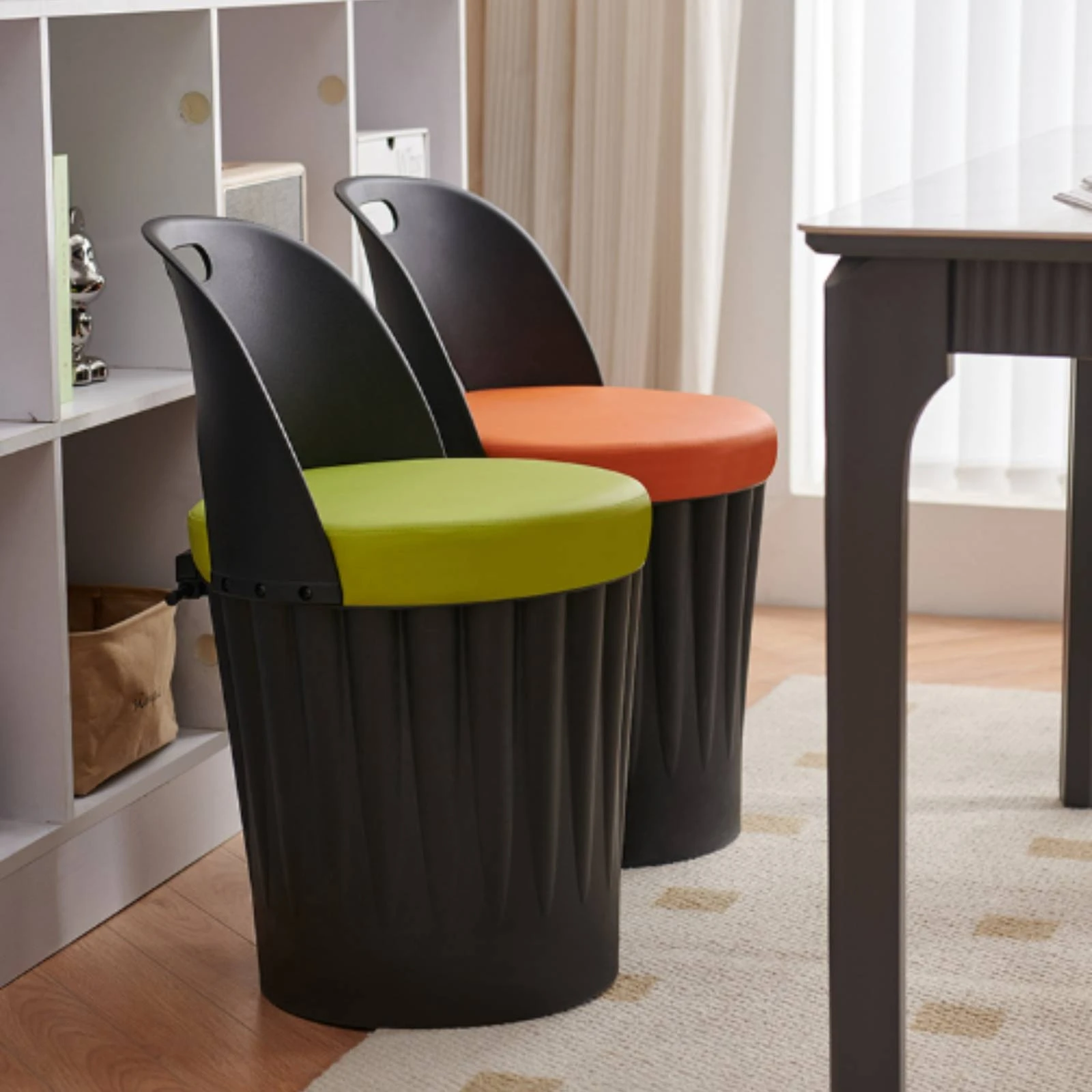 Plastic Storage Chair with Hinged Seat Space-Saving Cylindrical Storage Chair with Backrest Plastic Stool Modern Comfortable