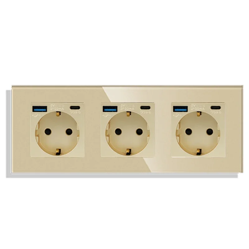 Bingoelec Touch Switch goud en stopcontacten met kristallen glazen paneel Home Improvement