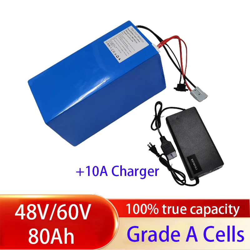 

Литий-ионный аккумулятор 48 В, 80 Ач, 60 В, литиевая батарея BMS 13S 16S для 5000 Вт, 8000 Вт, скутера, велосипеда, трехколесного велосипеда, двигателя с зарядным устройством