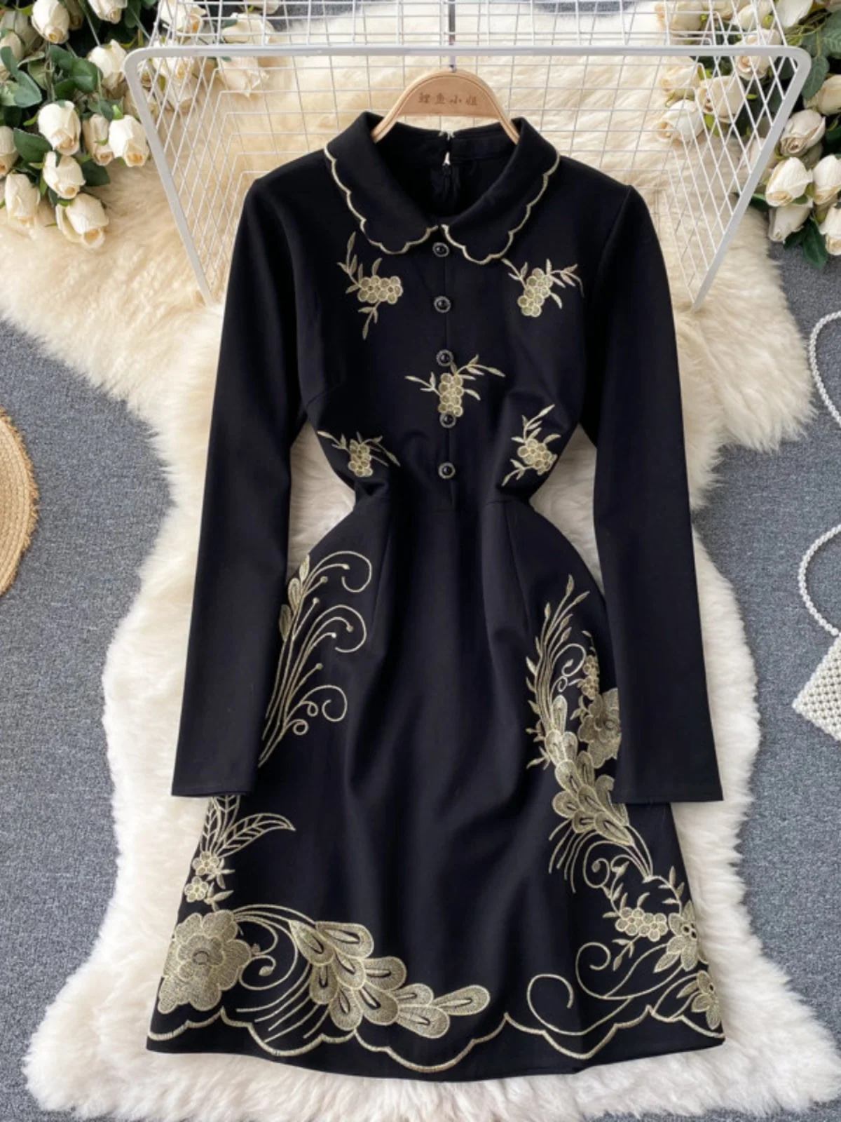 

Женское винтажное Деловое платье, элегантное черное однобортное облегающее платье с вышивкой, Осень-зима 2024