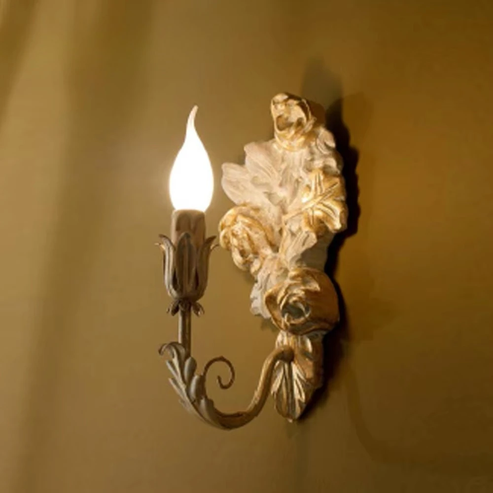 Creative European Retro Decorative Bronze Wall Lamps Off-White Shade for Corridor Bedroom Living Room Background Lighting