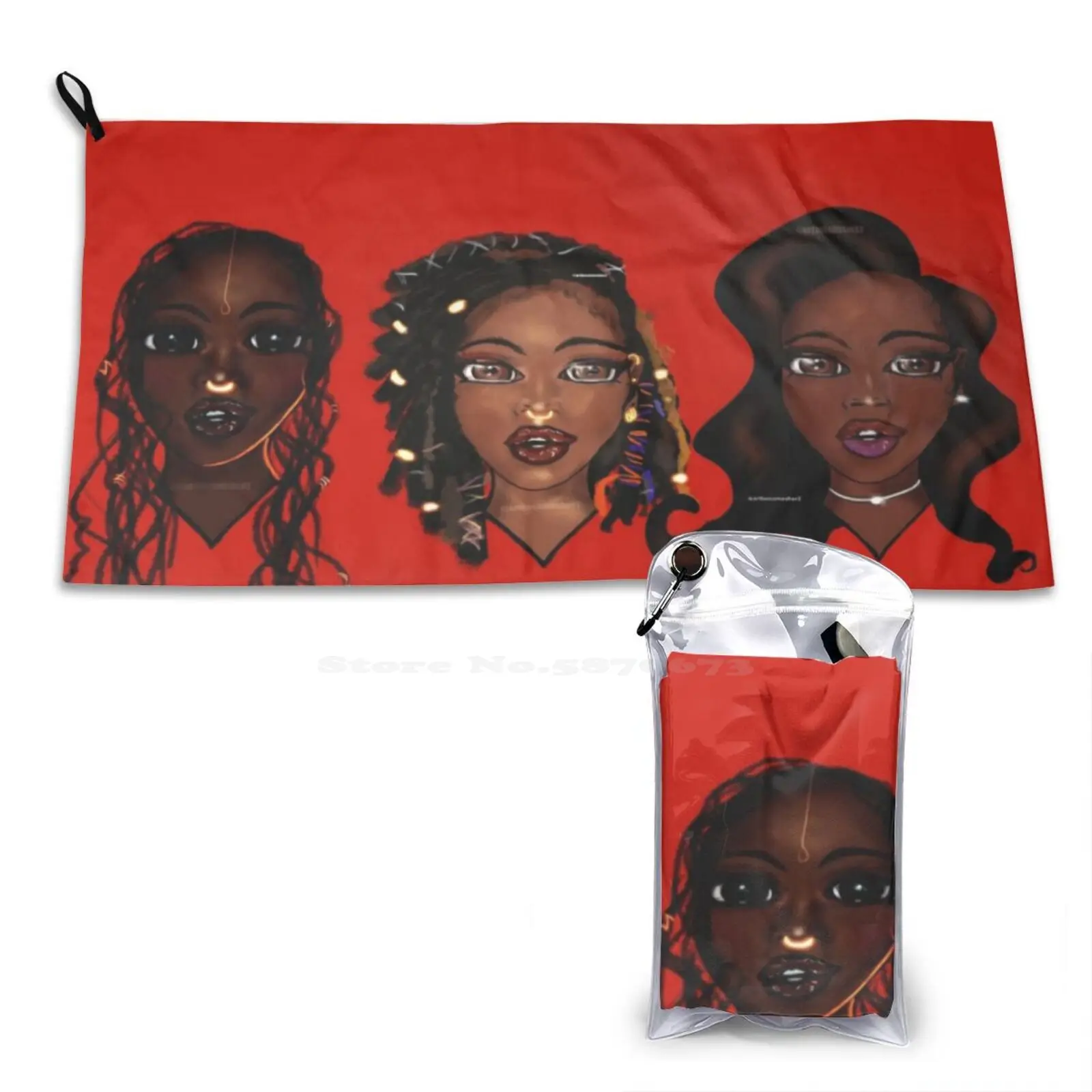 Melanin Beauty Series-Fire Truck Red Personalized Soft Towel Home Outdoor Melanin Locs Braids Relaxed Wig Dreads Faux Black