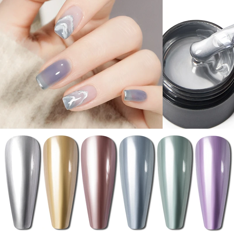 BOZLIN 6 Colors Metallic Painting Gel Rose Gold Silver Mirror Effect For Nail Art Soak Off UV LED Glitter Color Gel Polish