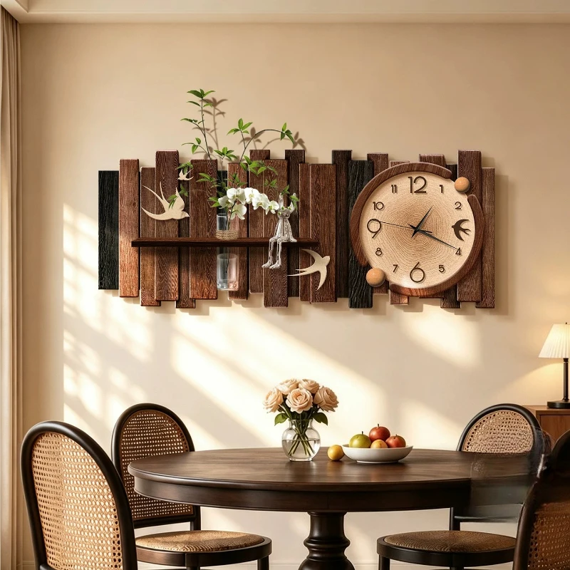Restaurant clock wall decorative painting retro mural background wall hanging painting, make up the price difference