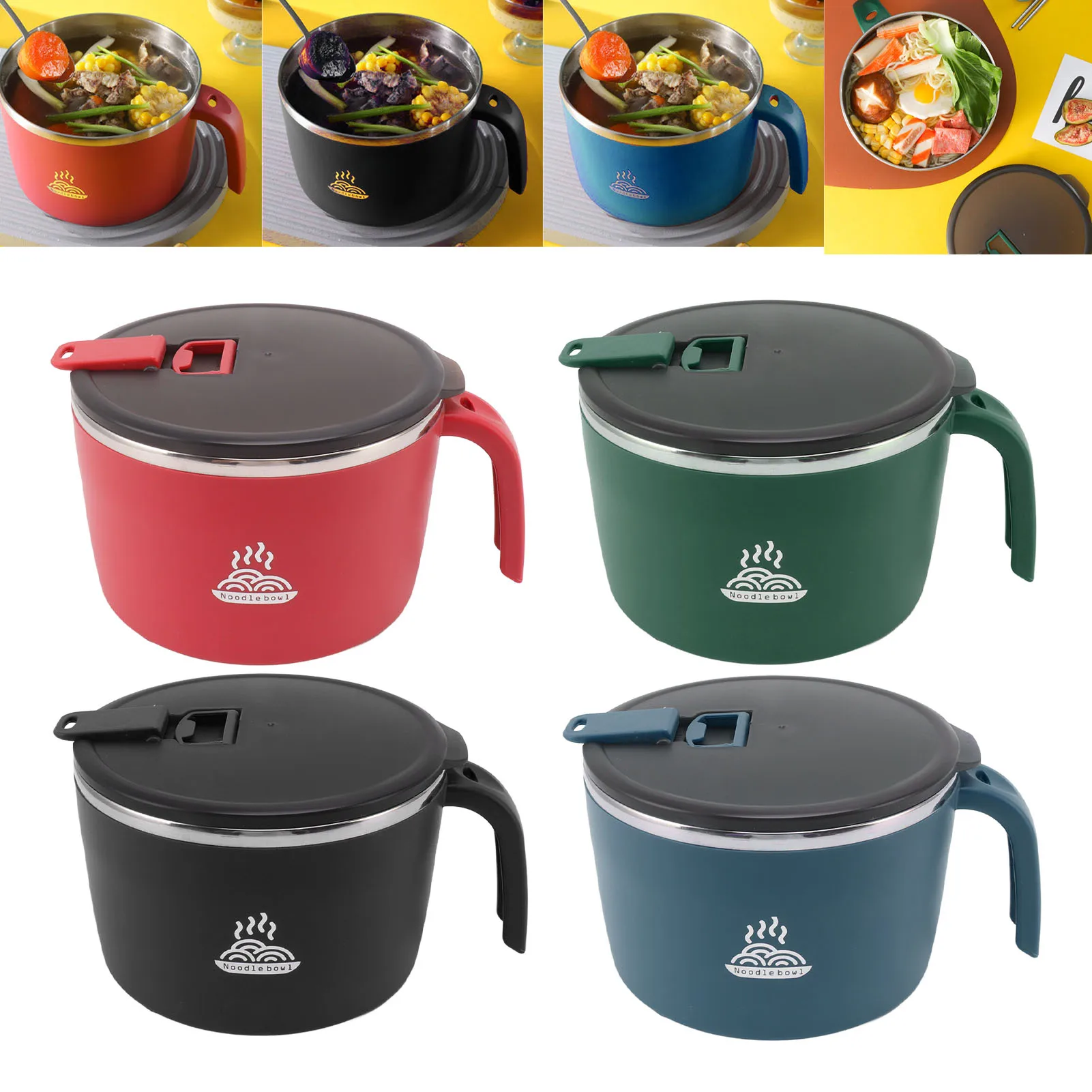 Meal Prep Noodles - 1300ml Sealed Portable Drain Bowl Stainless