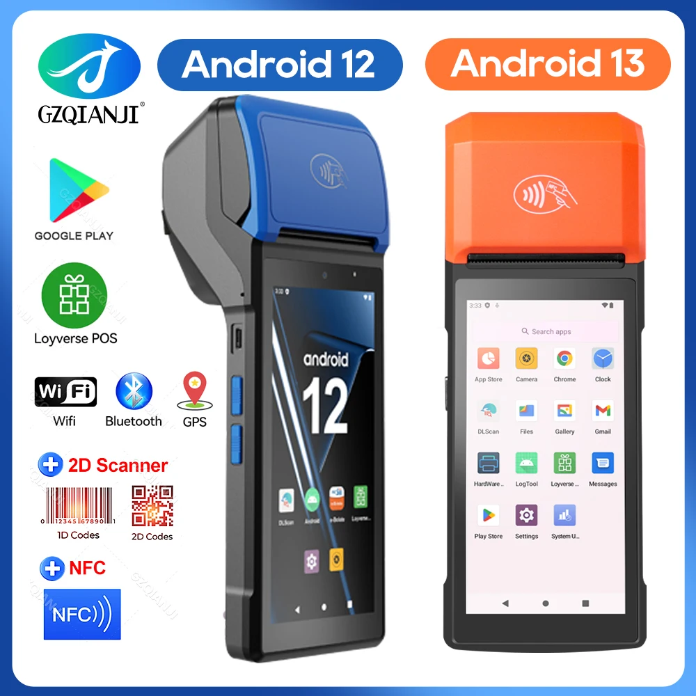 4G Android 11/12/13 Pos Terminal with 58mm Thermal Receipt Printer 2D Barcode Scanner Handheld Mobile Machine Point of Sale PDA