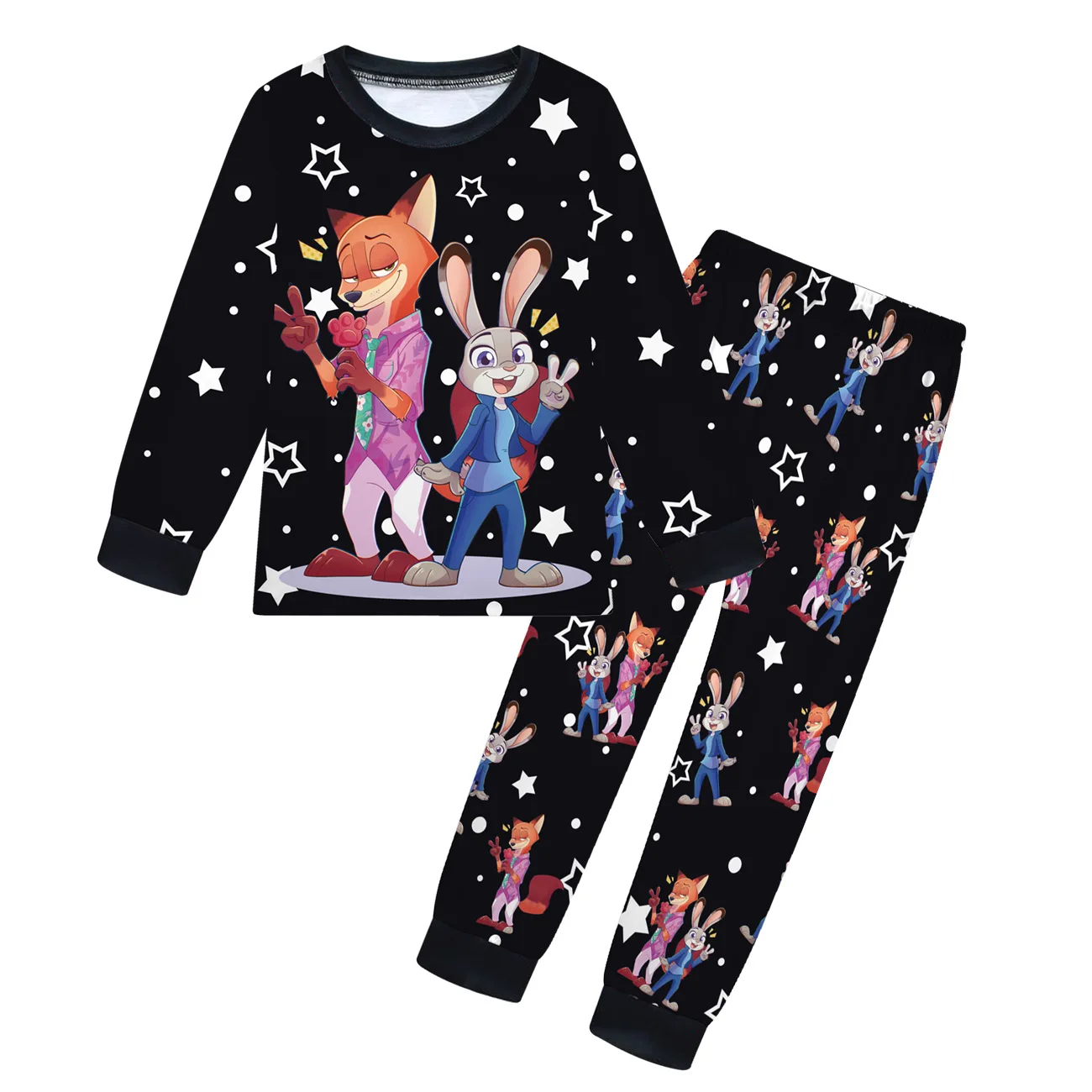 

Zootopia 2 Judy Hopps Nick Wild Комплект детской одежды Ночные рубашки с героями мультфильмов для маленьких мальчиков Футболка с длинными рукавами для маленьких девочек + штаны Комплект из 2 предметов