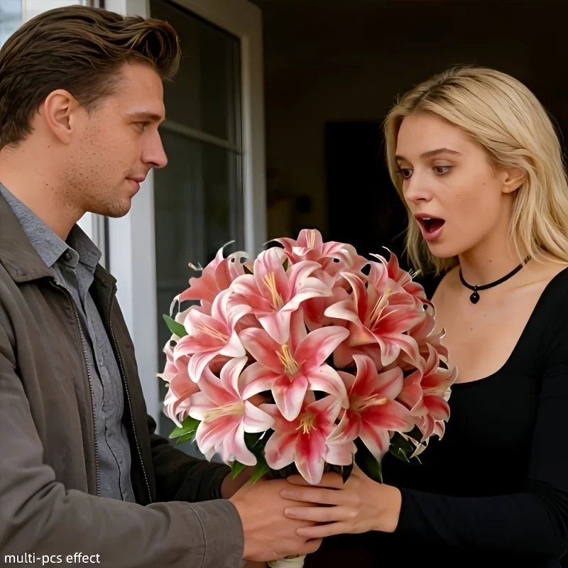 

Букет из 9 искусственных лилий для декора столовой, гостиной, дома. Цветочная композиция в вазе. Чисто-белый, теплый оттенок.