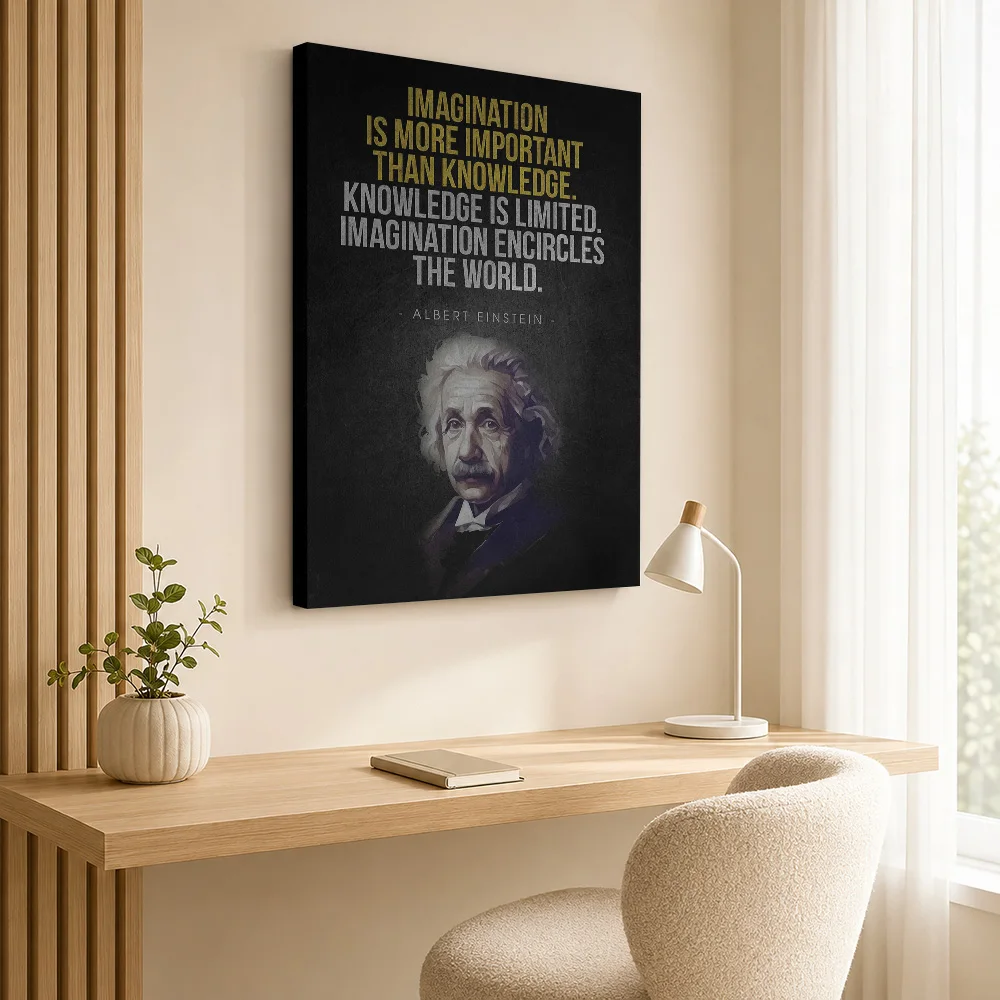 Albert Einstein: Imagination Is Key Framed Canvas Print Personalized Photo Expressive Typography Wall Art For Office Reception