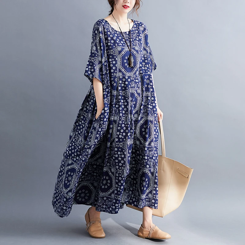 

Slimming plus Size Floral Print Summer Dr for Plump Sister Trendy Loose Long T Dr Cover Stoh ort Sve Women'...
