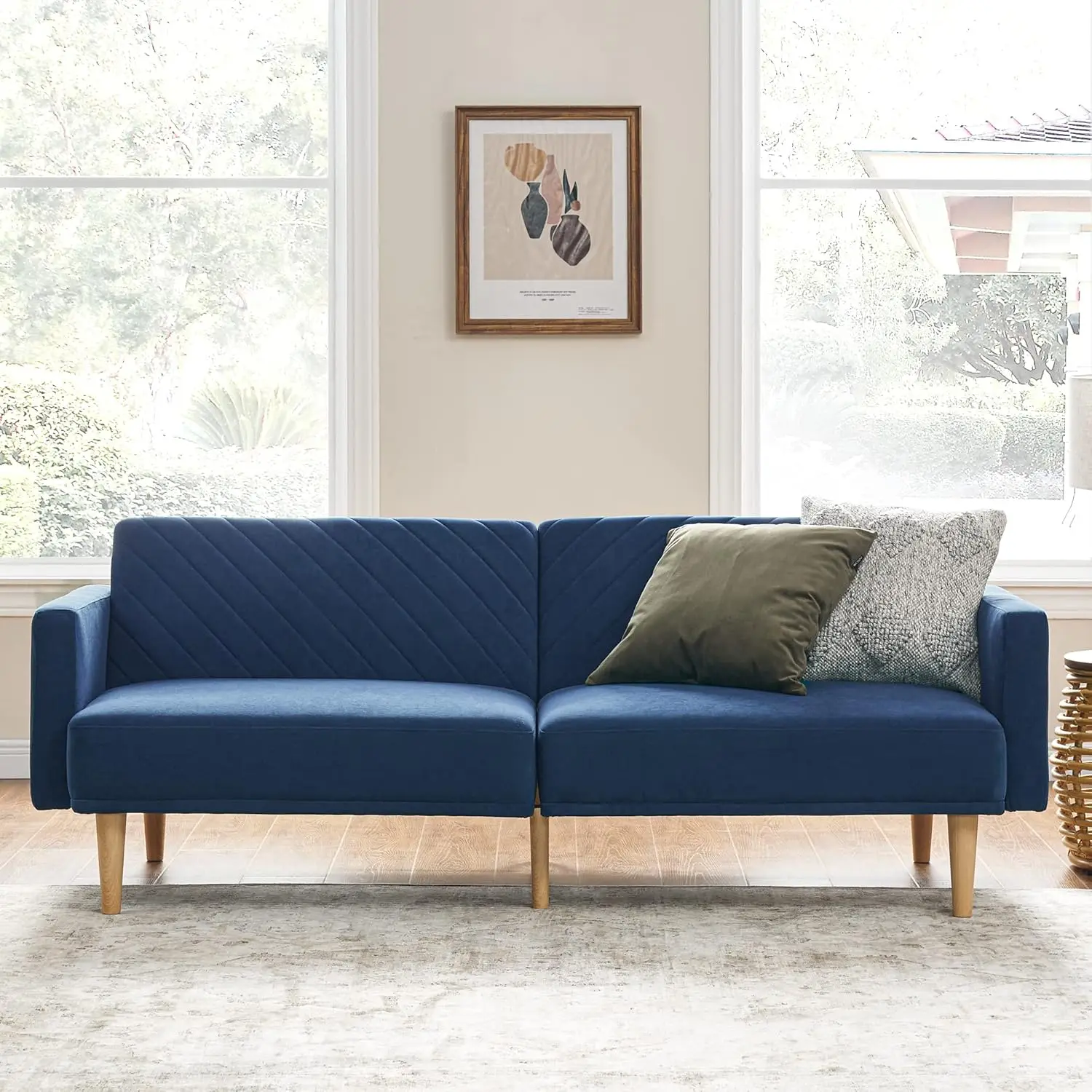 Futon Sofa Bed Sleeper Sofa Loveseat Mid Century Modern Futon Couch Sofa Cama Couches for Living Room Classic Blue Velvet