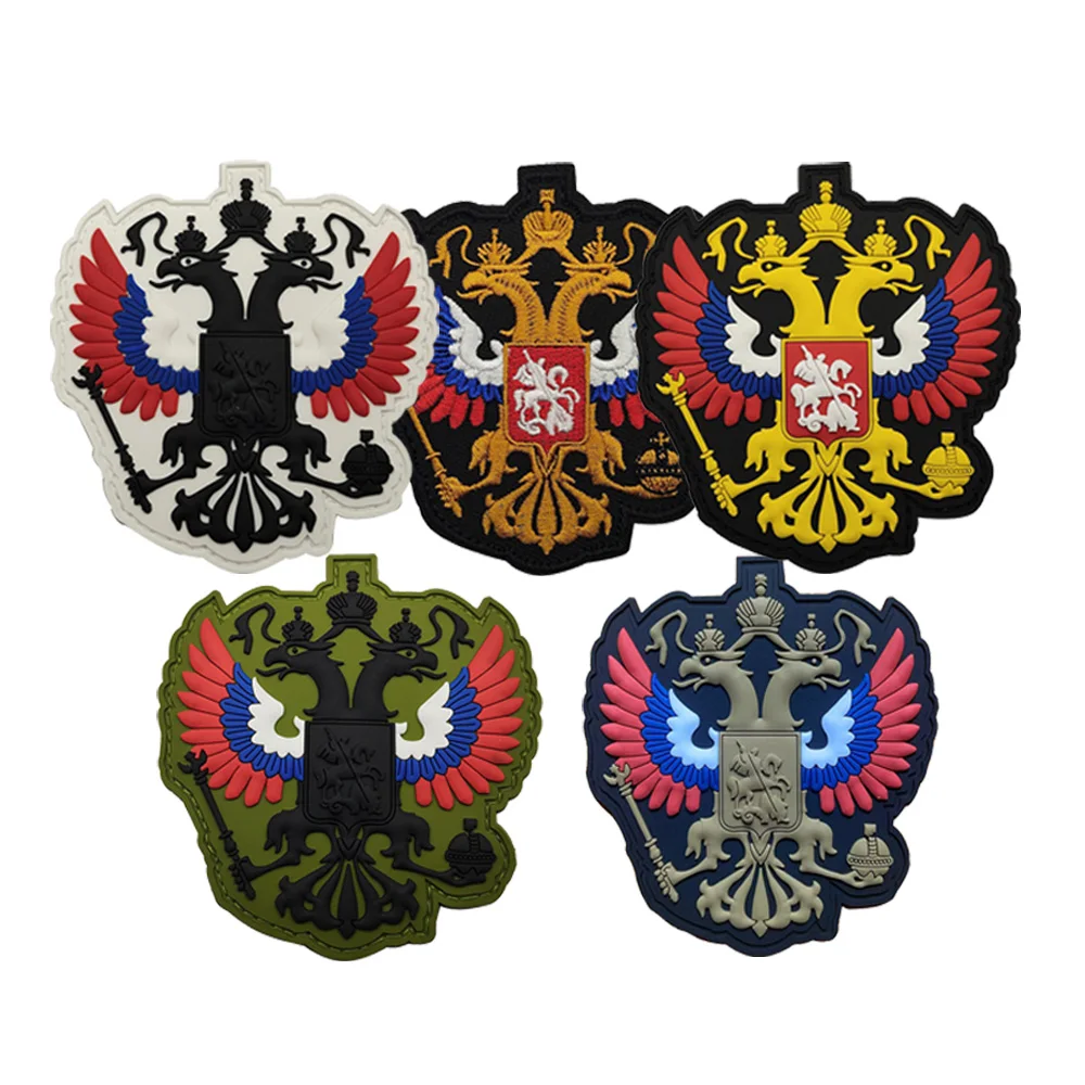 

Russia Emblem Two-Head Eagle Flag Embroidered Badge Russian 3D PVC Badge Hook & Loop Patch for Backpack Hats Combat Helmet Vest