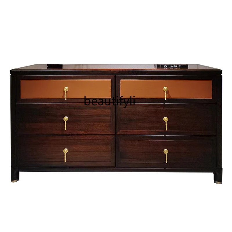 

Ugyen Wood New Chinese Style Solid Wood Chest of Six Drawers TV Cabinet Locker Living Room Entrance Cabinet