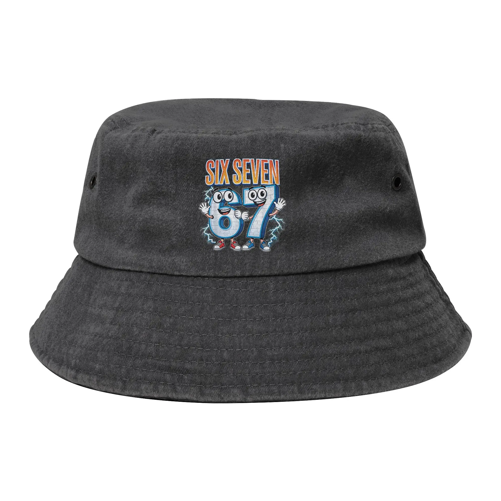 Funny 67 Brainrot Italian Meme Bucket Hat for Women Men Six Seven 6 7 Distressed Denim Washed Sun Hat Fishing Fisherman Hat
