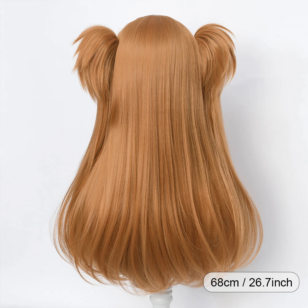 Synthetic Women Wig with Bangs Long Flaxen Brown Anime Game Cosplay Heat Resistant Wig with Ponytail Clip for Party