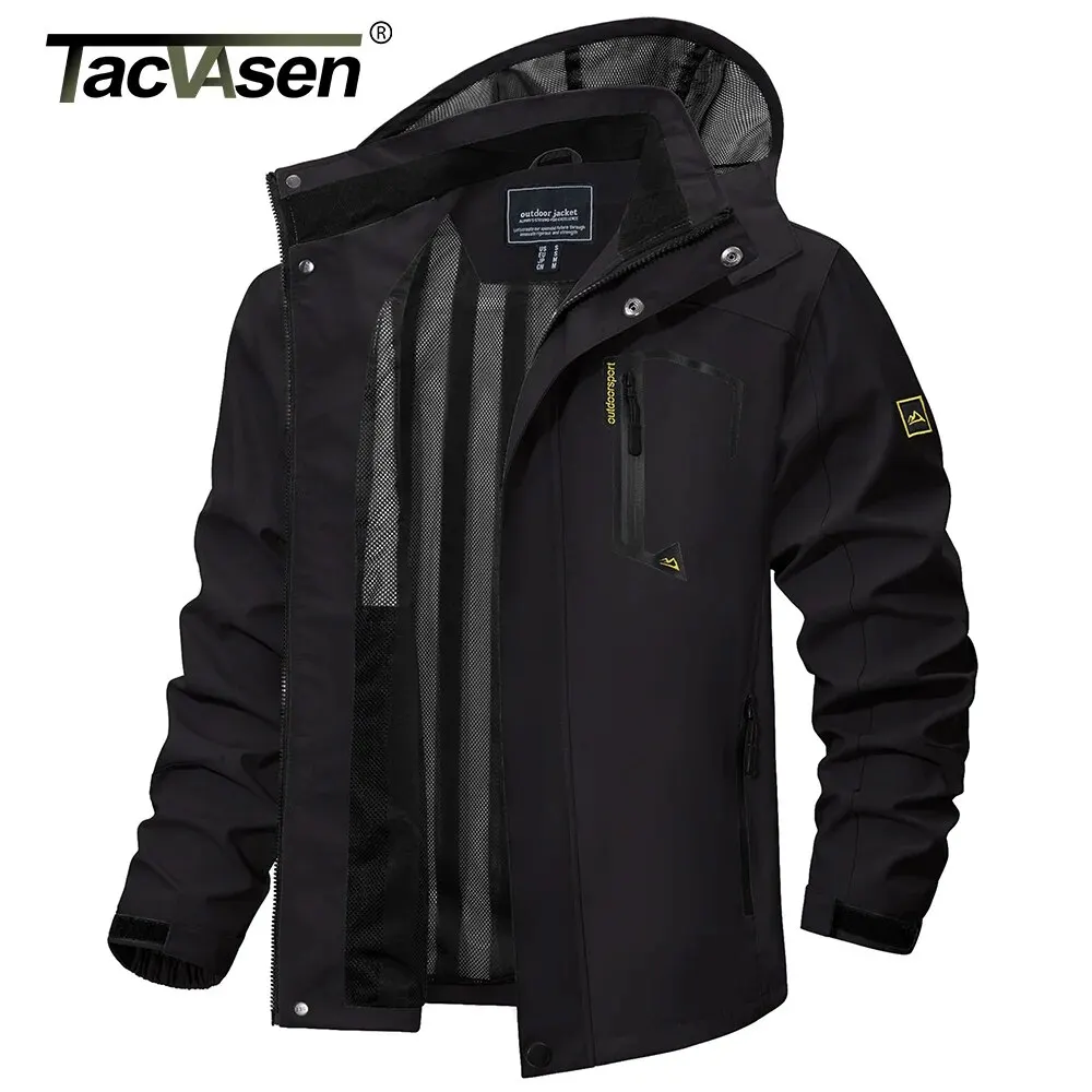 TACVASEN Waterproof Lightweight Jackets Men\'s Multi-Pockets Mesh Lined Outdoor Fishing Hiking Jacket Rain Coat Male Windbreaker