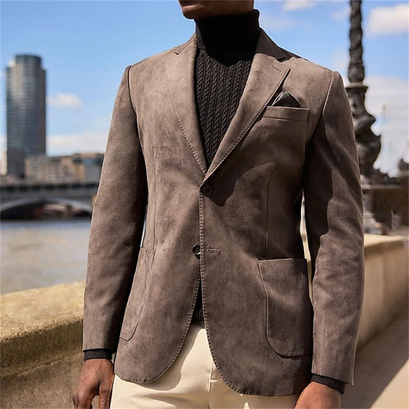 

Suede Suit Jacket For Man Men's Jackets Luxury Single Breasted Winter Light Coat Elegant Male Blazer Party Clothing Men Dress