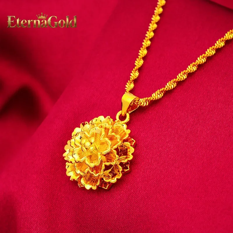 EternaGold  24K Gold Flower Pendant | AU999 Pure Gold, 3D petal design, see-through stamen, elegant and romantic for daily wear