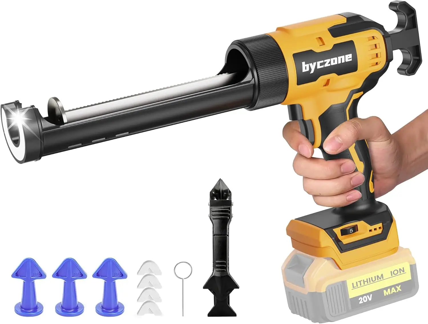 

Cordless Electric Caulking Gun, 10 Oz with Adjustable Speed & LED Light, Battery Powered for Filling and Sealing