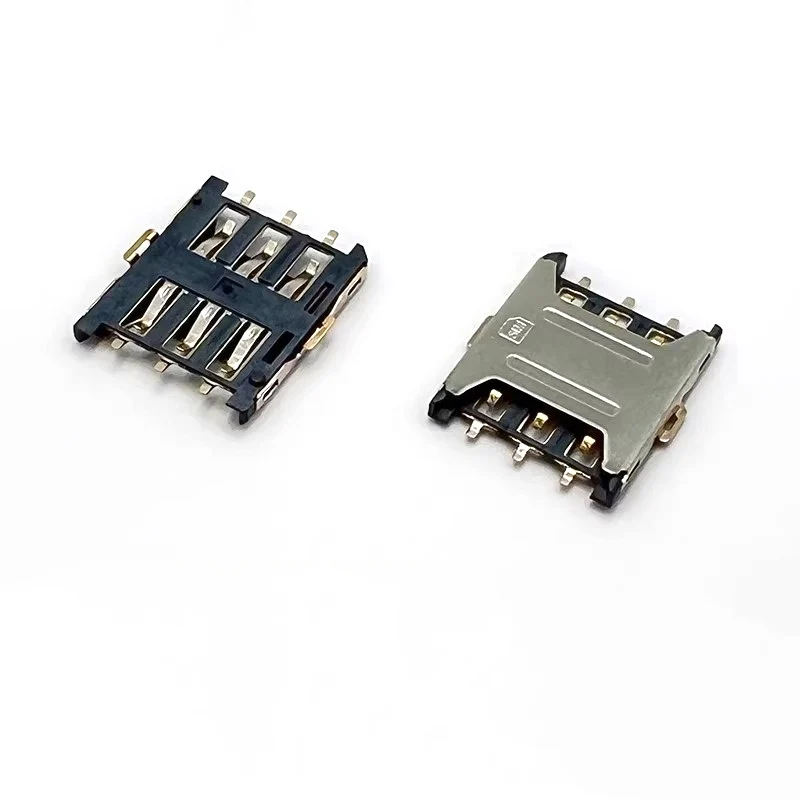 10PCS Pull-out NANO-SIM-6P card holder 1.35H patch double column, micro mobile phone card slot SIM communication small card