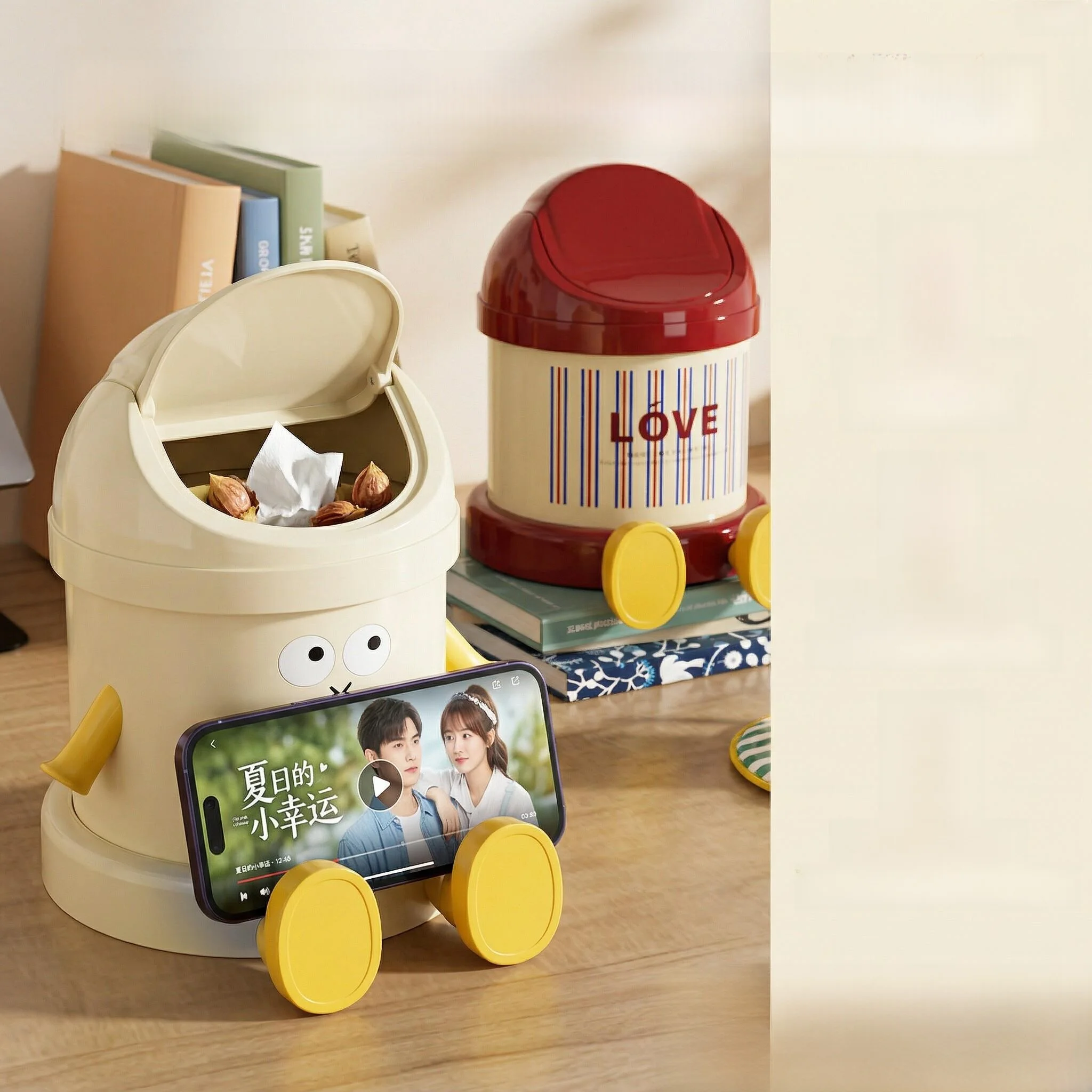 

Cute Small Tableside Trash Can with Lid Personalized Creative Design for Bedroom Dormitory Compact Size Elegant Aesthetic
