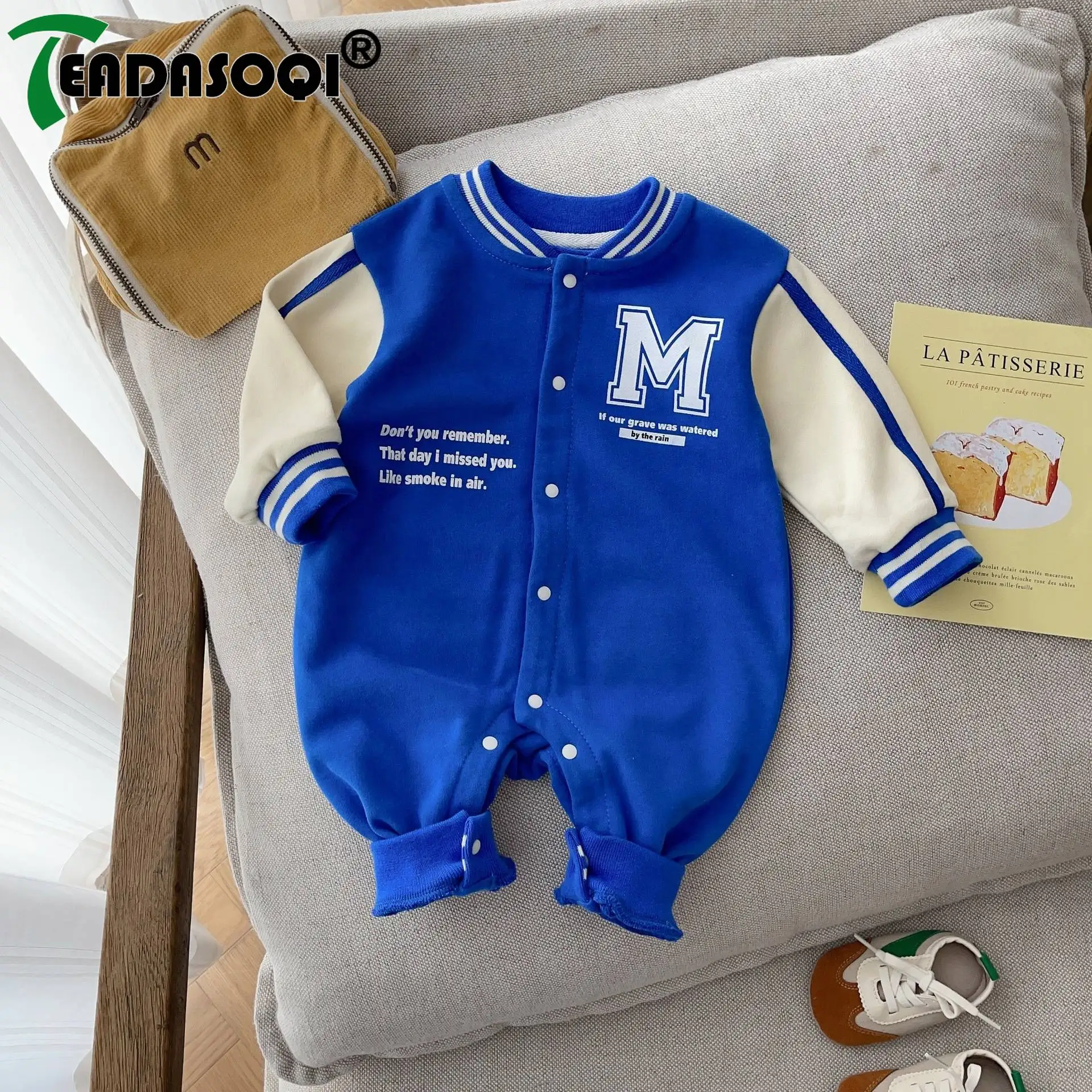 2023 Autumn New Arrival Full Sleeve Letter Smile Face Print Jumpsuit Newborn Baby Boys Single-breasted Perfect Infant Kids 0-24M