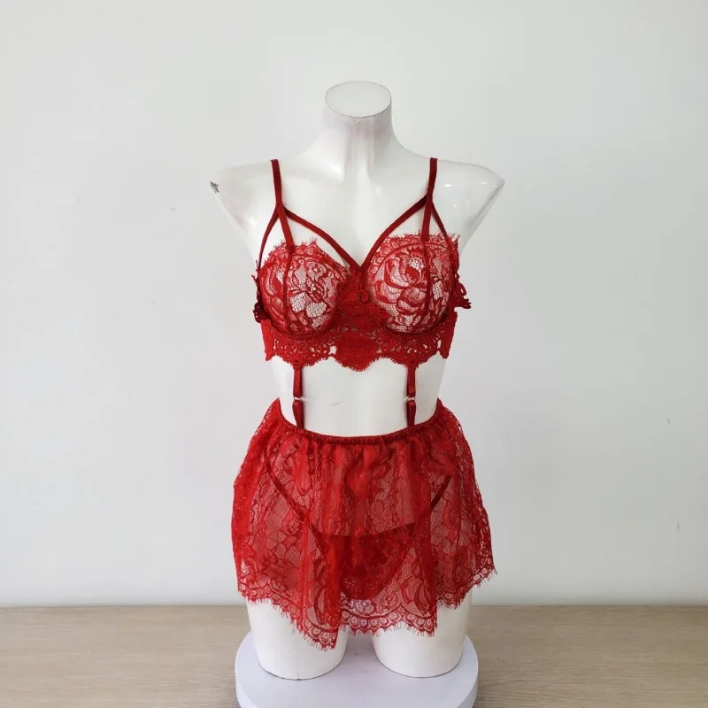 ملابس نوم مثيرة 2025 ملابس نوم نسائية دانتيل مفتوح الظهر حمالة صدر نسائية تنورة نوم قصيرة ومجموعة ملابس داخلية ملابس نسائية