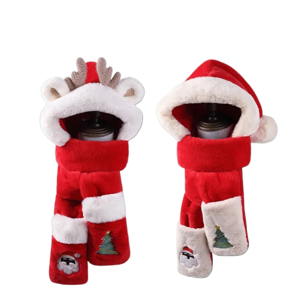 قبعة تيدي بير مع وشاح شتوي دافئ للنساء في عيد الميلاد مريحة في الهواء الطلق