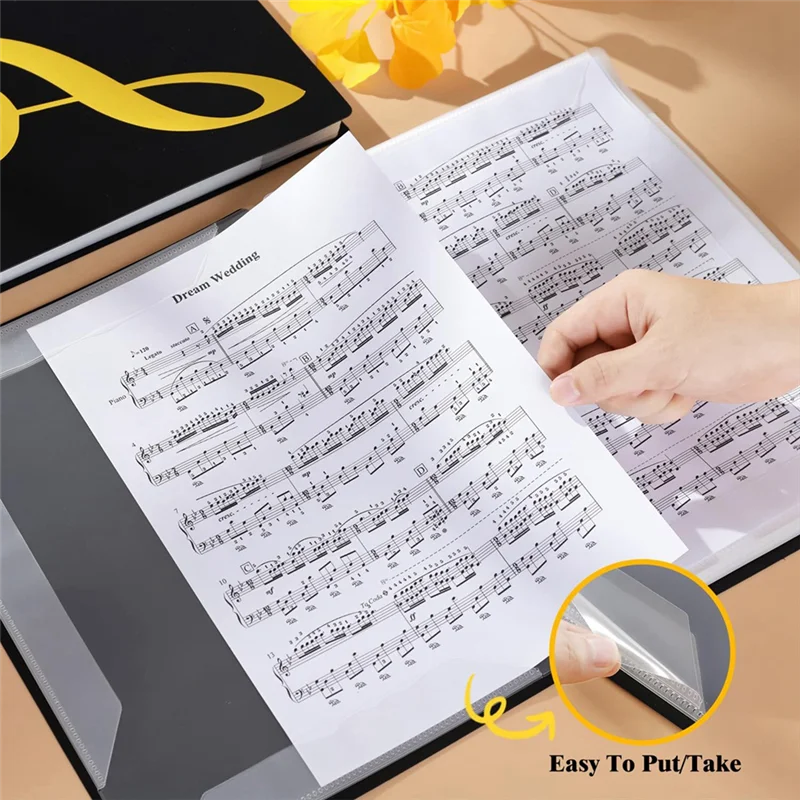 New Sheet Music Folder, 60 Pages, Sheet Music/Holder,Fits Letter Size A4, Writable & Detachable Choir Folder (Black)