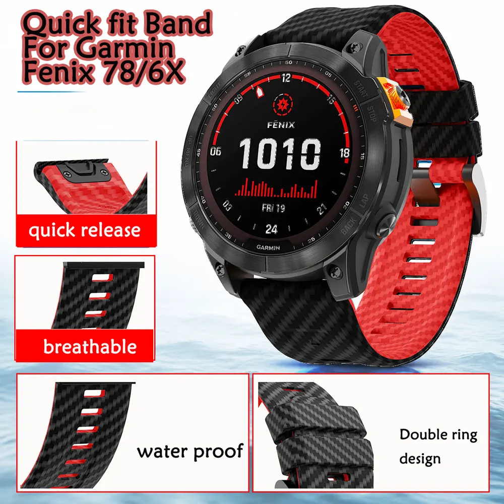Silikonarmband für Garmin Fenix 7/8Pro 51mm / Armband mit Carbonfaser-Textur Sport-Ersatzarmband für Garmin Fenix 7/8 Pro