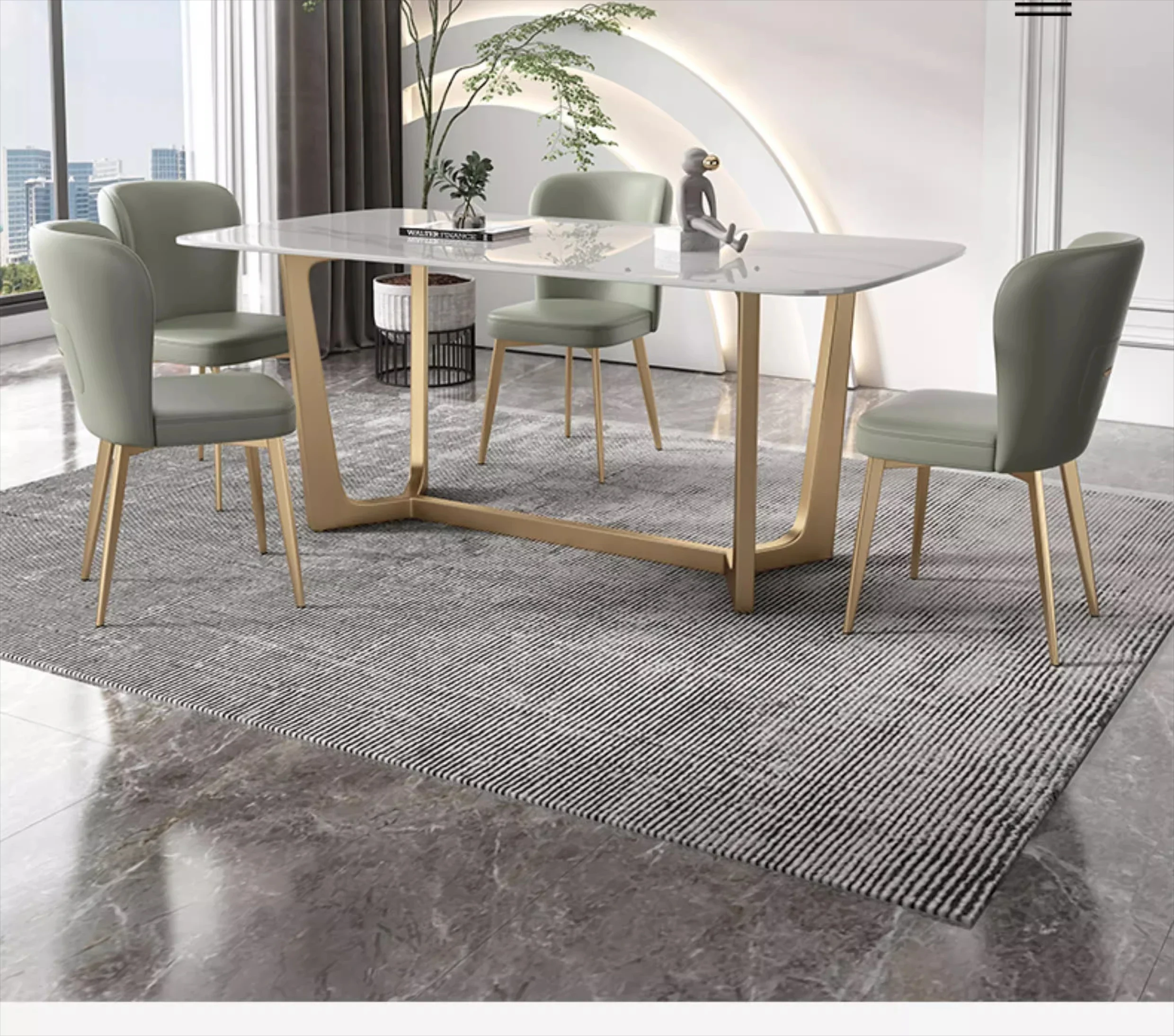 

LXModern simple Italian light luxury marble rectangular bright rock slab dining tableSSS