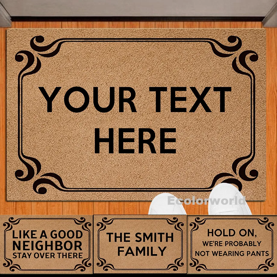 Tapis de bienvenue en PVC personnalisé, polymère de texte personnalisé, porte d'entrée extérieure, tapis de porte d'entrée, tapis de sol, tapis anti-poussière, décoration d'intérieur