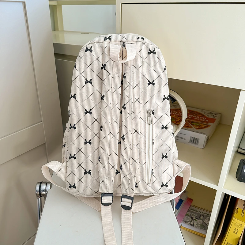 Backpack Fashion Bow knot  Corduroy Rucksack Large Capacity Student School Bag Female College Bags Lady Leisure Backpacks Travel