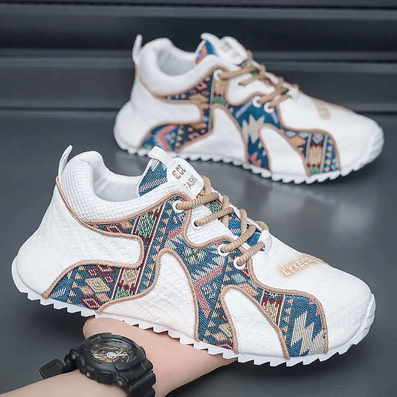 Men's Breathable Canvas Vulcanized Sneakers Lightweight Non-Slip Comfortable Lace-Up Casual Walking Shoes for Outdoor Daily