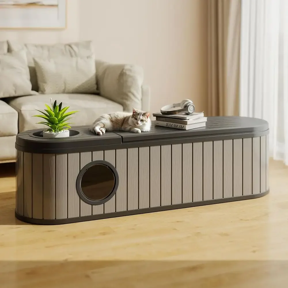 Resin Cat Litter Box Enclosure with Vented Top, Odor Control, Multifunctional Side Table, Spacious for Indoor Cats, Gray