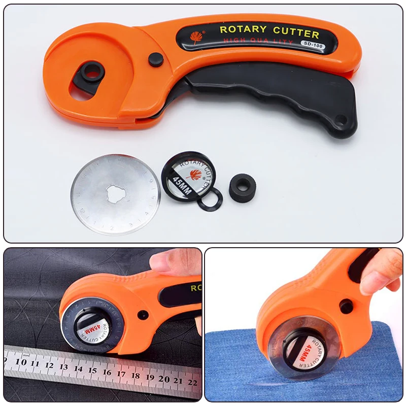 45mm Rotary Cutter Set Leather Craft Cutting Tool with Ergonomic Handle for DIY Fabric Patchworking Sewing Quilting Crafting