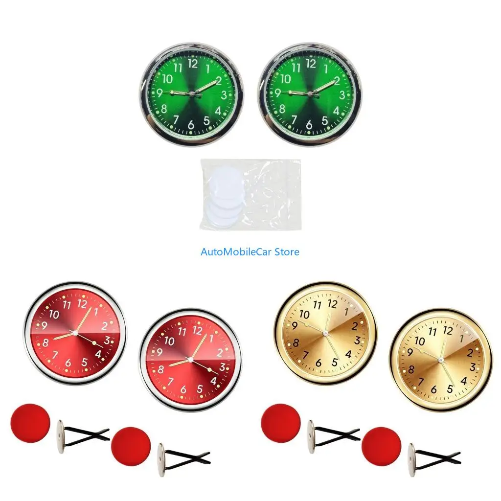 G8TE Pack Of 2 Mini Car Dashboard Clocks 1.57 Inch Glowing Analog Timepiece